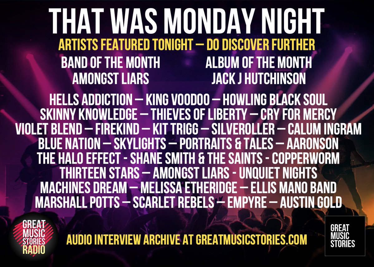 GuyB_rockshow's tweet photo. With @Hells_Addiction interview hour repeat rolling til 11pm, I’ll say goodnight. Thanks for listening. Artists featured do discover further. Thanks for interviews @Kingvoodoo14 @HBStheband @ThievesLiberty @CryForMercy3 and #SkinnyKnowledge.
Sweet dreams all x https://t.co/s8ucZUv0m1