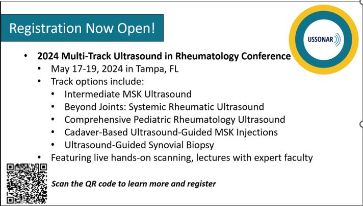 Interested in learning more about ultrasound guided synovial biopsy? US injections? Improving sonopathology recognition? Register now for our CME course May 17-19, 2024 #meded #medtwitter #rheumatology #ultrasound #POCUS #injections