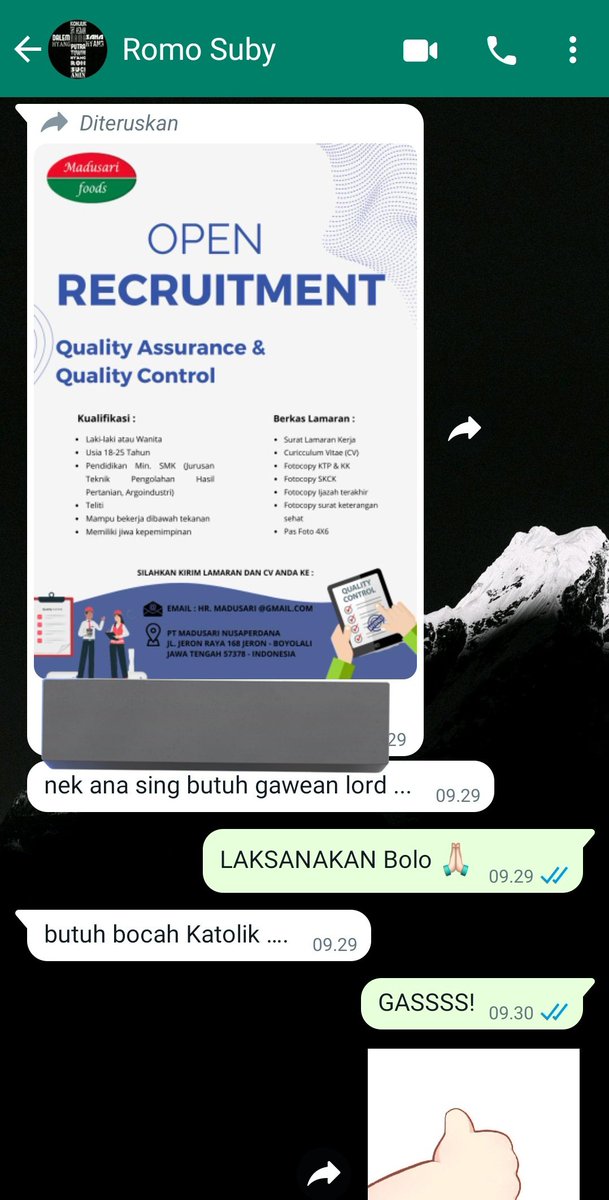 Info Loker bocah Katolik. 
Inpone seko Pusat 🙏🏻