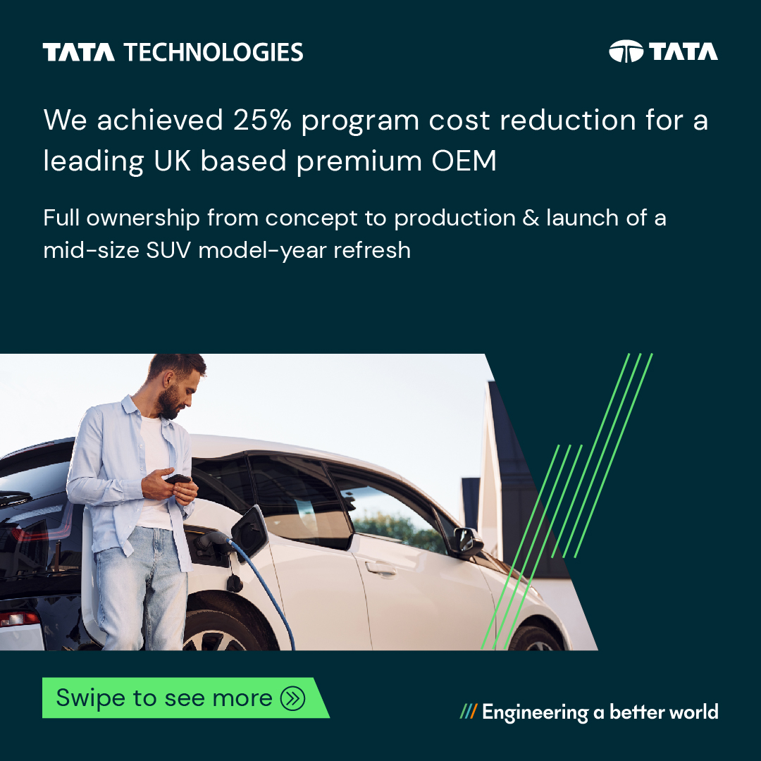 TataTech_News's tweet image. #ElectricVehicles- Tata Technologies Turnkey Research, Engineering, &amp;amp; Development (#TREaD) offers outsourced full vehicle engineering services &amp;amp; solutions for top hat programs helping OEMs reduce overall time to market &amp;amp; cost.

👉 lnkd.in/dN8FCbQj

#engineeringabetterworld