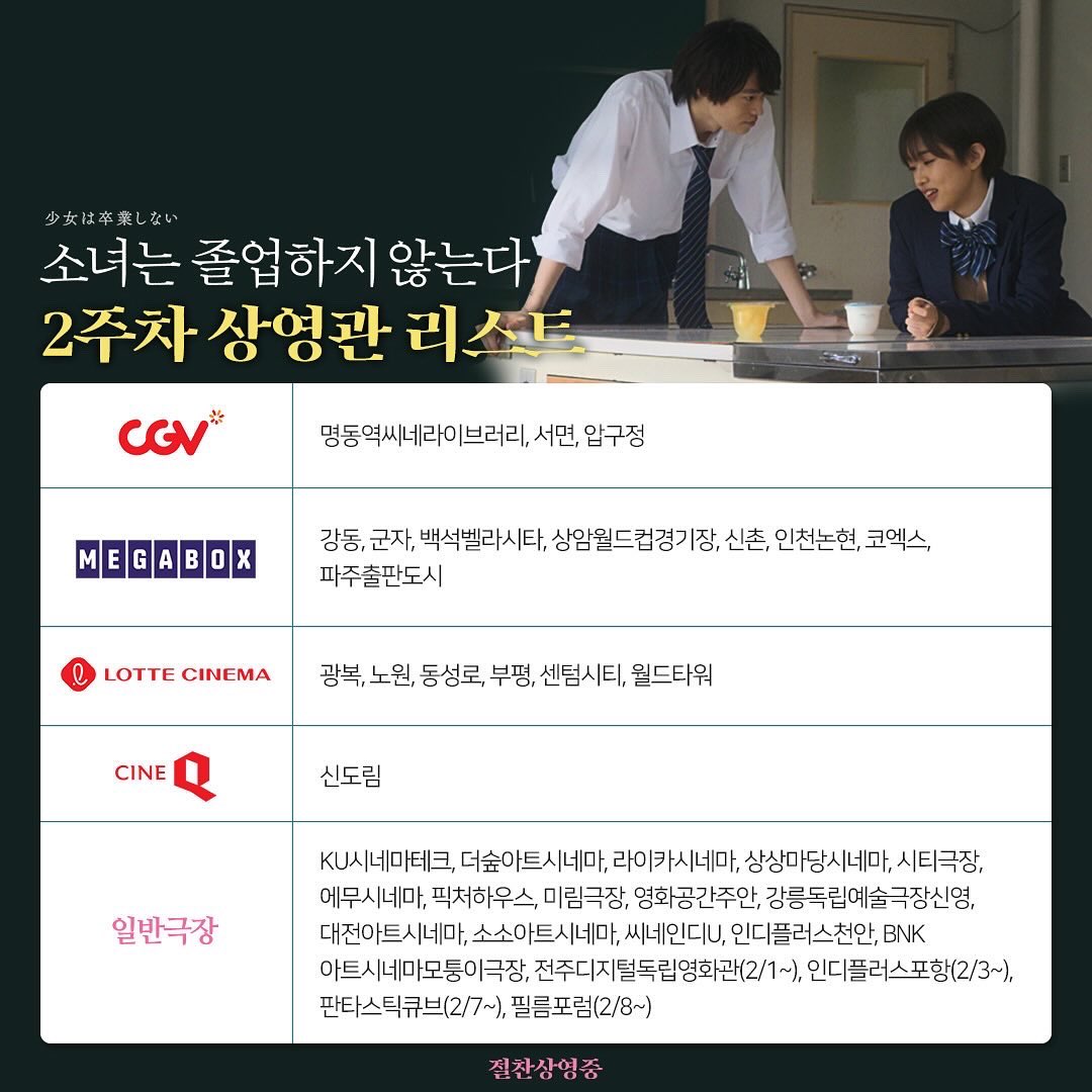 “사실은 계속 같이 있고 싶었어” 영화 <소녀는 졸업하지 않는다> #절찬상영중 ❗️일부 상영관 포스터 증정 이벤트 진행중 ❗️오늘(2/6)까지...