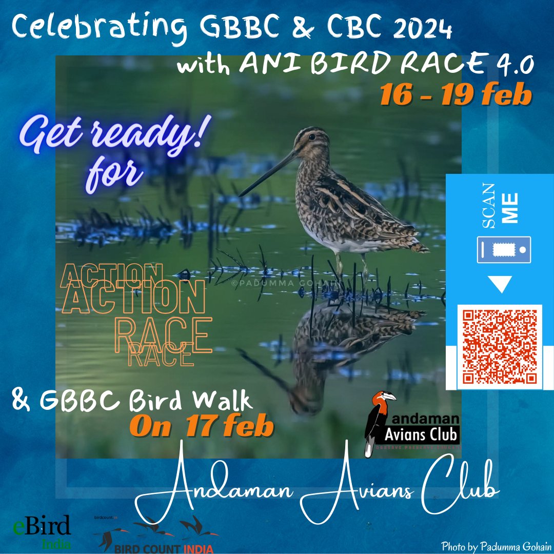 📣 Andaman Avians Club - GBBC & CBC  in A&N Islands
#ANIBIRDRACE
Join us in a celebration of biodiversity! The Andaman Avians Club is thrilled to coordinate the #GreatBackyardBirdCount & #CampusBirdCount in the stunning Andaman and Nicobar Islands. #BirdCount #AndamanAviansClub