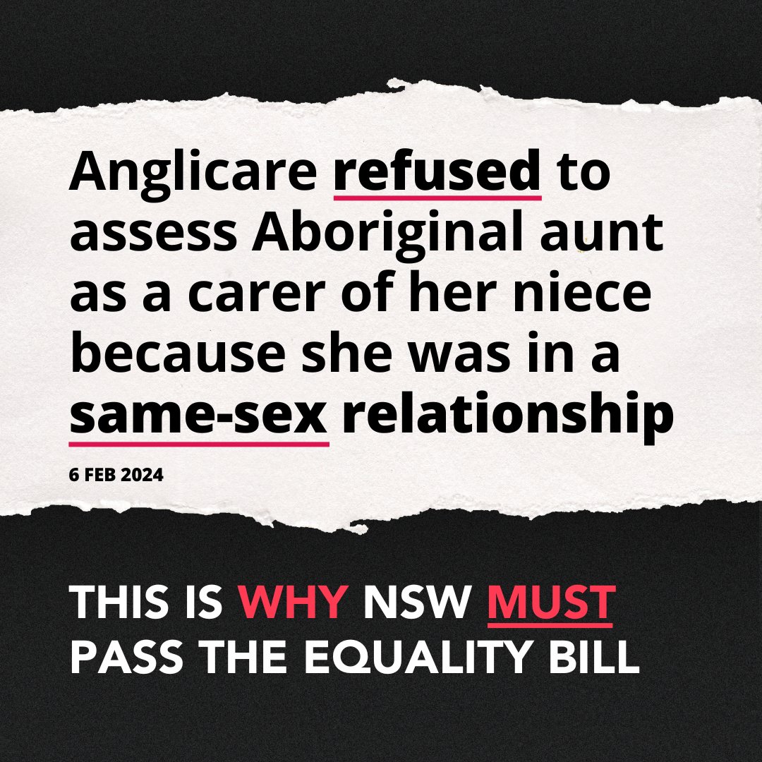 Today’s news is a clear indication of why NSW needs to pass the Equality Bill. In 2024 this shouldn’t be happening. You can sign the petition to protect our community from discrimination: equalityaustralia.org.au/our-work/freed…