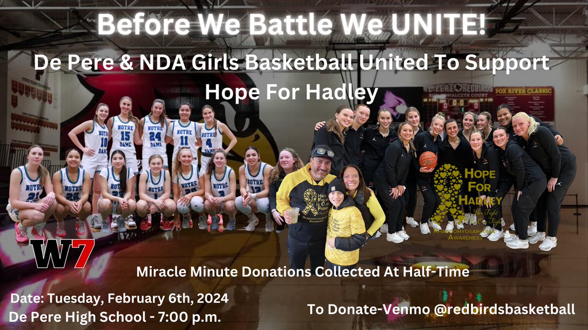 DPGirlsBB's tweet photo. Some things in life are BIGGER than the game "It takes a village". Our REDB1RDS &amp; @ndagirlsbball will UNITE to support Hadley Baker &amp; her FIGHT! Featuring a Miracle Minute half-time to raise funds &amp; also be accepting donations via Venmo 💰Livestream 👉https://t.co/2IFzbMTo8C https://t.co/E69iEoD7qJ