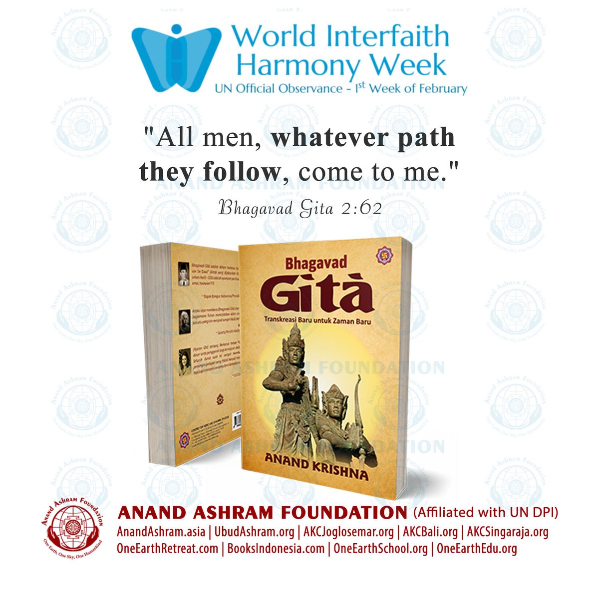 #Day06 | #BhagavadGita

#AnandAshramWIHW2024 #WIHW2024 #UNday2024 #WorldInterfaithHarmonyWeek2024 #WorldInterfaithHarmonyWeek #InterfaithHarmony #Interfaith #Peace #Love #Harmony #WorldPeace 

@wihw @anand_krishna_ @kemenag_ri @un