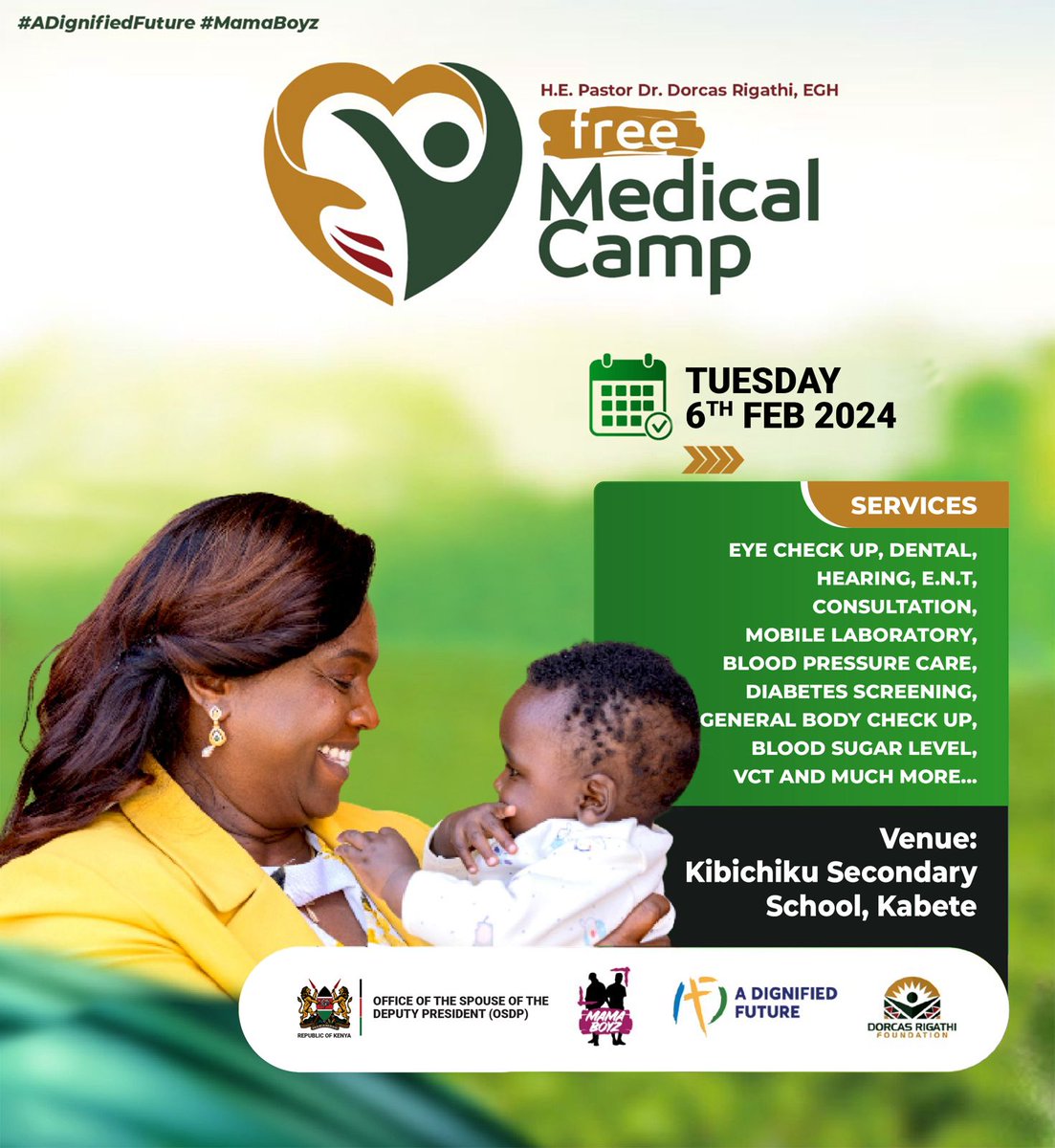 WiLeadership_KE's tweet photo. @Pastor_Dorcas the spouse of the Deputy President of the Republic of Kenya @rigathi holds medical camp in Kabete to fight alcohol, drug, and substance addictions. #BecauseWomenCAN https://t.co/ngOKjrK5O4