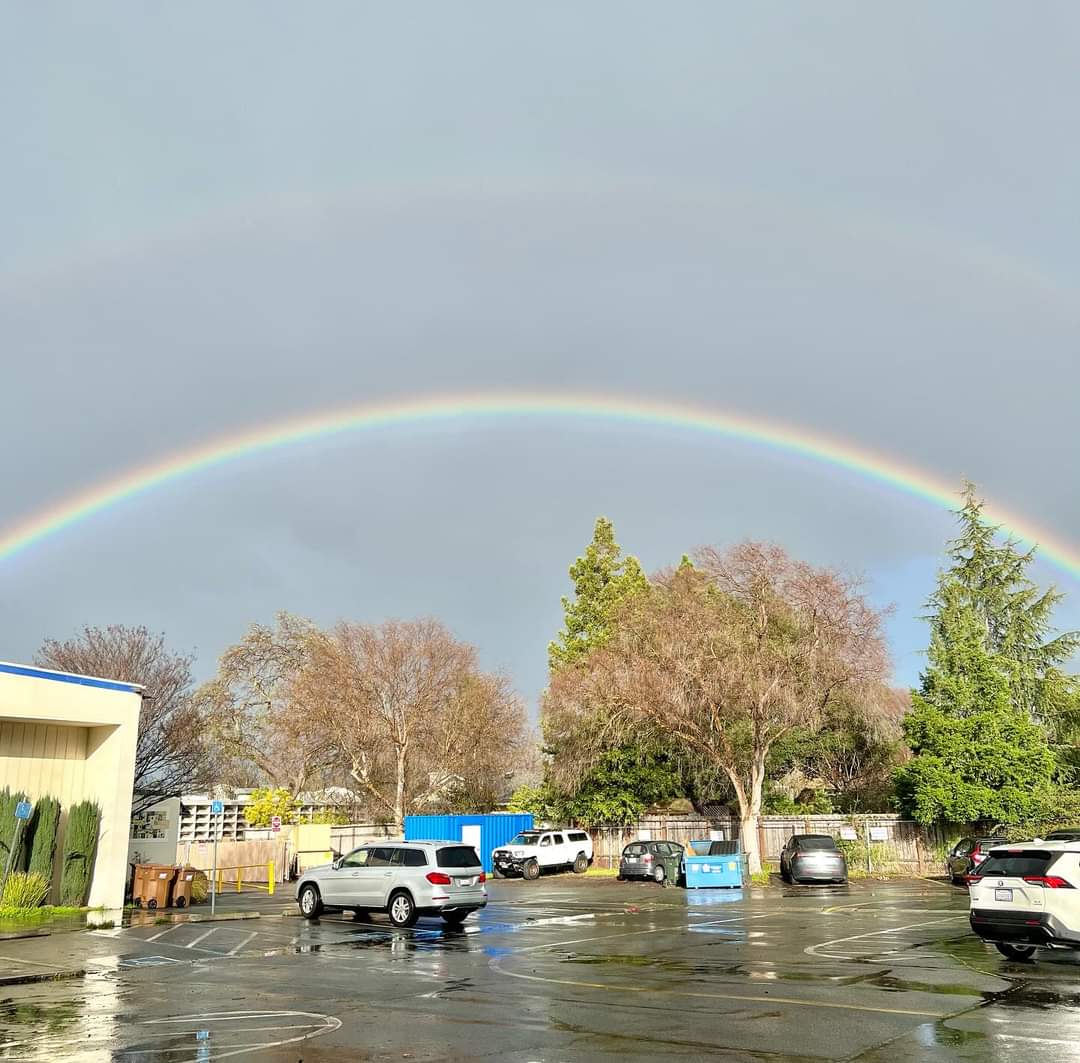 Rainbow over #SequoiaEem We only lost a large tree branch during the storm! No flood! @SequoiaEL @MtDiabloUSD