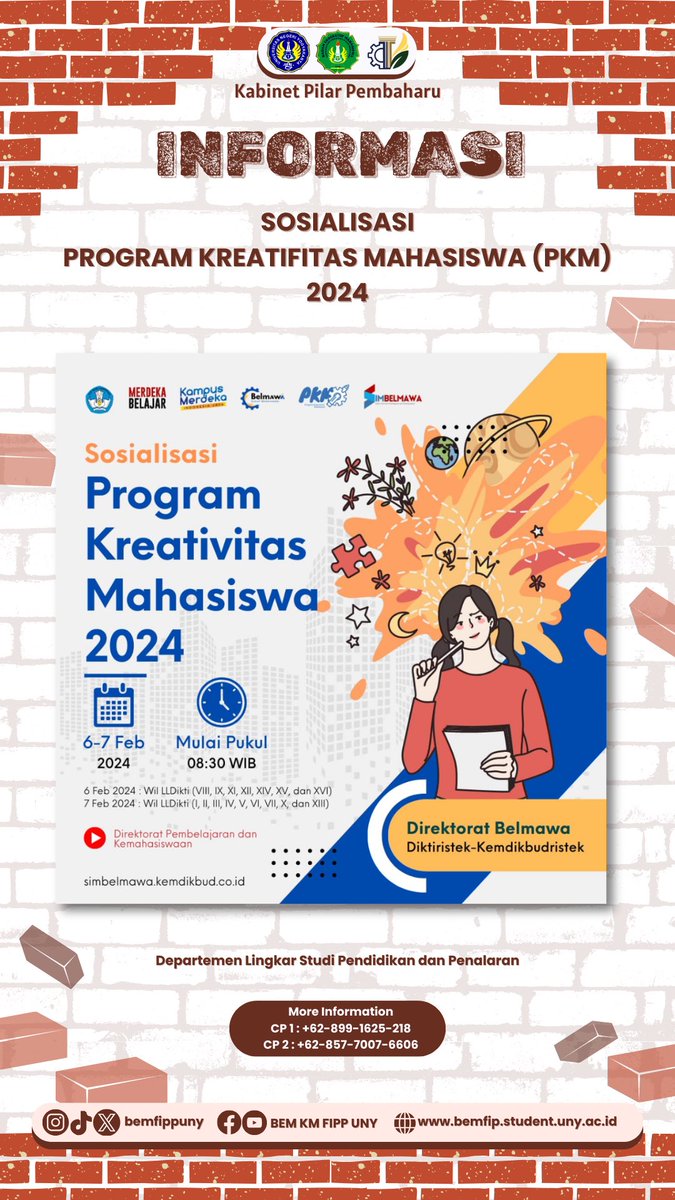 INFORMASI SOSIALISASI PKM 2024 

🖇️ TAUTAN PKM 2024
Surat dan Panduan PKM 2024:
short: s.id/publish-pandua…