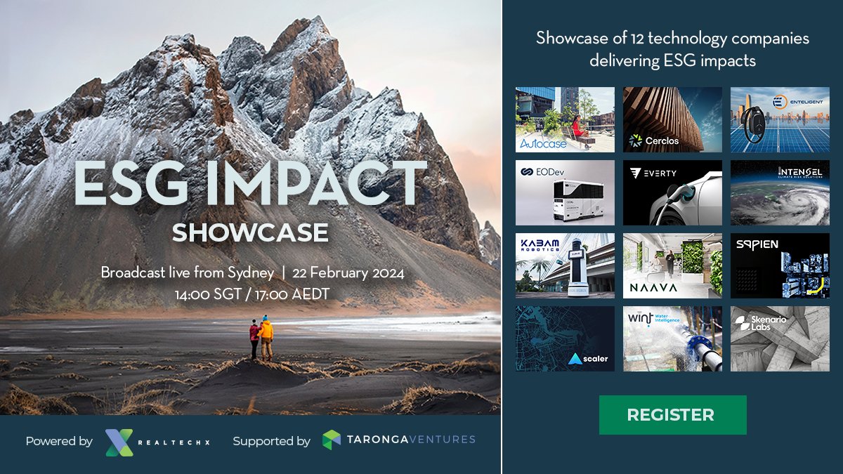 We invite you to join us for our ESG Impact Showcase on 22 Feb.

Witness a showcase of 12 incredible technologies helping real asset corporates deliver ESG impacts. 

Hear from guest speaker Dr. Larry Marshall, former Chief Executive of <a href="/CSIRO/">CSIRO</a>. 

Register: lnkd.in/gJqnps-M