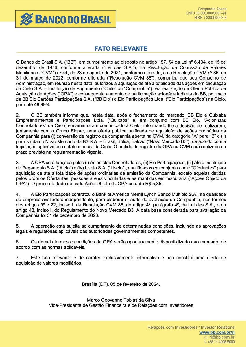 seudantas's tweet photo. #CIEL3 sendo adquirida pelo Banco do Brasil (#BBSA3). Mercado de pagamentos concentrando novamente. E o Bradesco nessa? https://t.co/C4jFw1wjgu