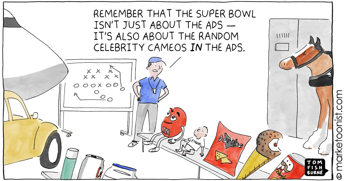 “Super Bowl Ad Playbook” - new cartoon and post marketoonist.com/2024/02/super-… #marketing #superbowl #cartoon