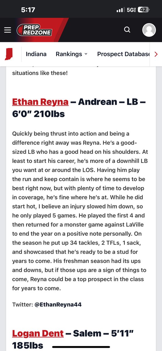 EthanReyna44's tweet photo. Thank you for the write up @FFBallAllDay @PrepRedzoneIN
#Classof2027 #Andrean #TraditionNeverGraduates https://t.co/mYaVJclnnx