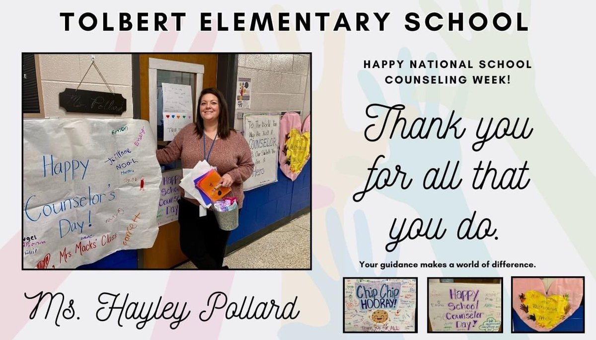 Let's come together to express gratitude and admiration for our incredible school counselor, Ms. Hayley Pollard, during National School Counseling Week! 

#NationalSchoolCounselingWeek #TolbertElementary #Appreciation #HayleyPollard #RadiantPresence