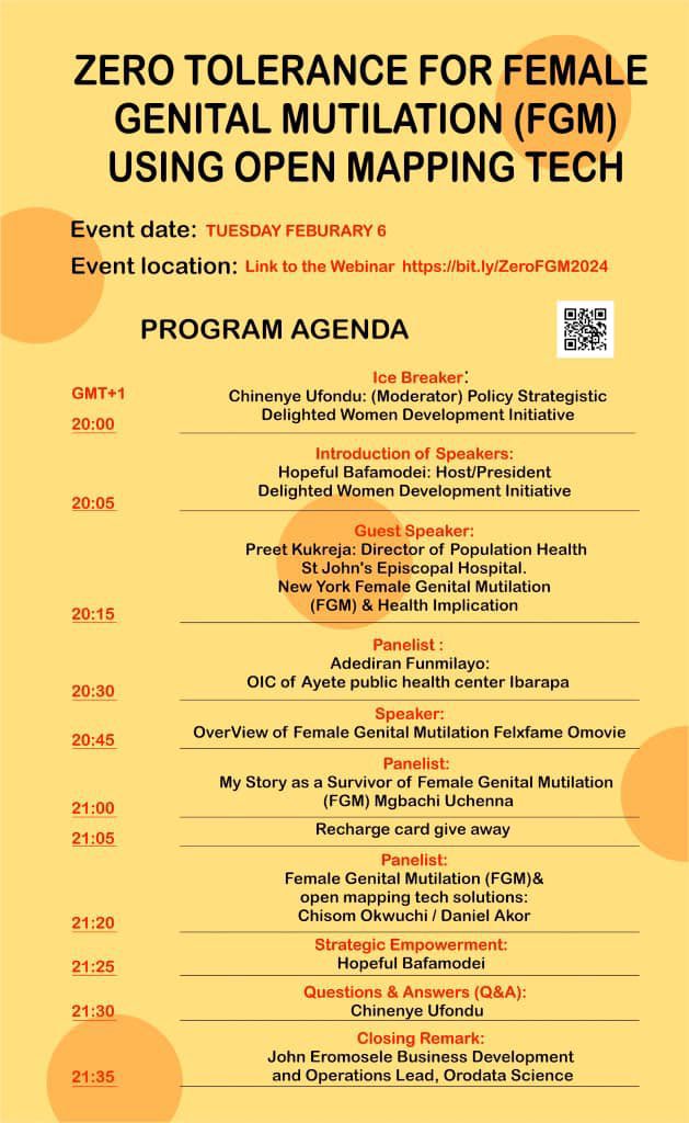 OpenHeroines's tweet photo. A very important and must attend webinar on #ZeroTolerance for #FGM* using #openmapping happening TODAY, 6 Feb at 20:00 WAT | 19:00 UTC!
Join the room later: https://t.co/NBY8j9EVea
*Female genitalia mutilation
#endVAWC #violenceagainstwomen #openheroines #openstreetmap https://t.co/ValmwqTPqn