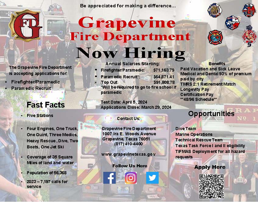 GFD is hiring. If you are a Firefighter/Paramedic or a Paramedic who wants to be a firefighter, now is the time to put in your application.