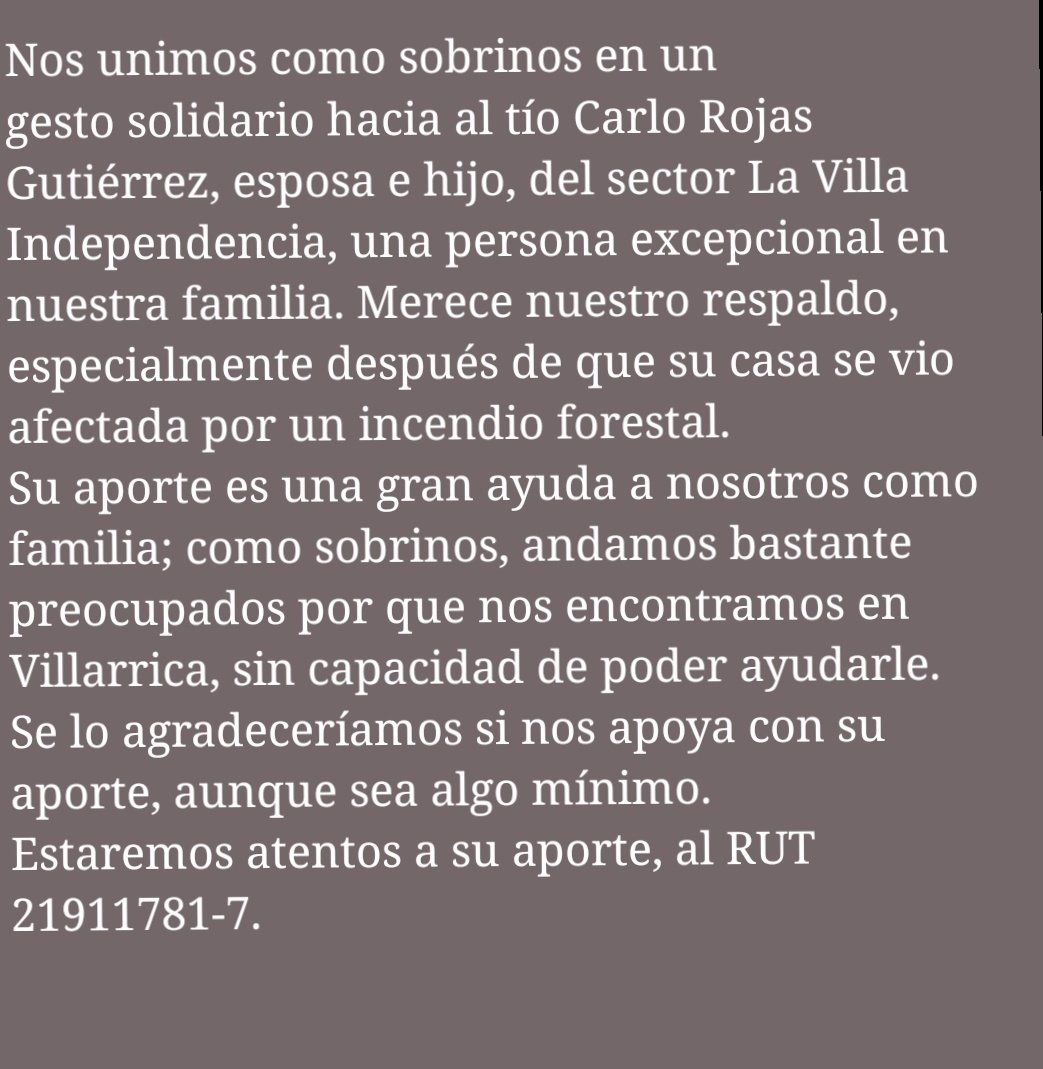 loretofernanda9's tweet photo. #VinadelMar #Valparaiso por favor de a 100 pesos 500 lo que sea sirve para ayudar a la familia de mi cuñada . Ellos perdieron todo y no han recibido ayuda aún debido a que no pueden ingresar vehículos al sector donde están .
Cuenta rut 
21.911.781-7 Sebastian https://t.co/QTKcSrbKlt