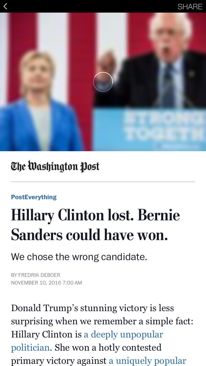 cantnot's tweet photo. Remember this @washingtonpost headline after the 2016 election (ironic since WaPo did everything in their power to squash ⁦@BernieSanders)⁩ We will be saying the same thing when Trump wins again against a weak Biden when we can really use a ⁦@marwilliamson⁩ in the WH. https://t.co/OwF8EkCMjs