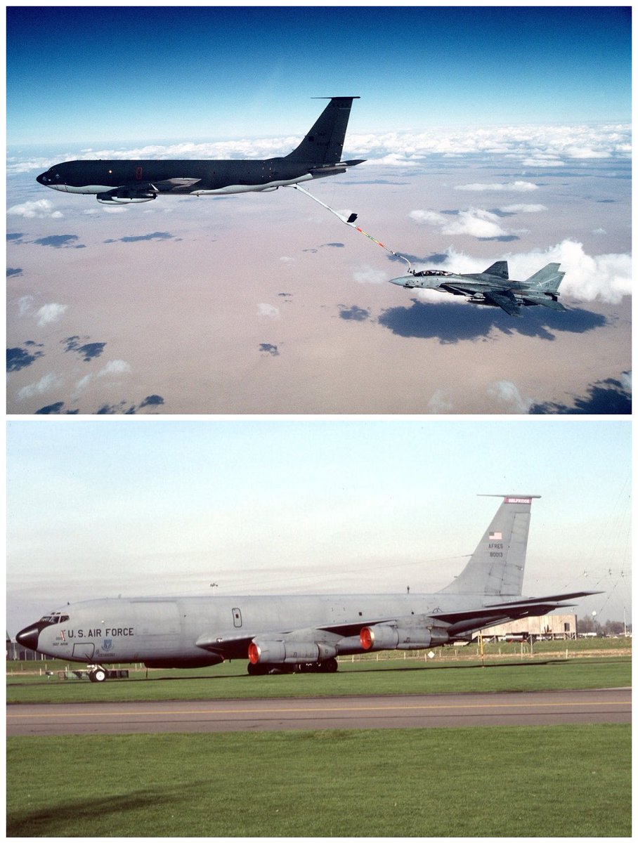OnDisasters's tweet photo. #OTD in 1991: a USAF KC-135 “Whale 05” [58-0013] is damaged over Jeddah (Saudi Arabia). All 4 aboard survive. At FL250, jet met wake turbulence, leading to sudden roll, causing engines #1 and #2 to separate from left wing. Crew regained control, was able to land safely. https://t.co/Ex3MOz5x4A