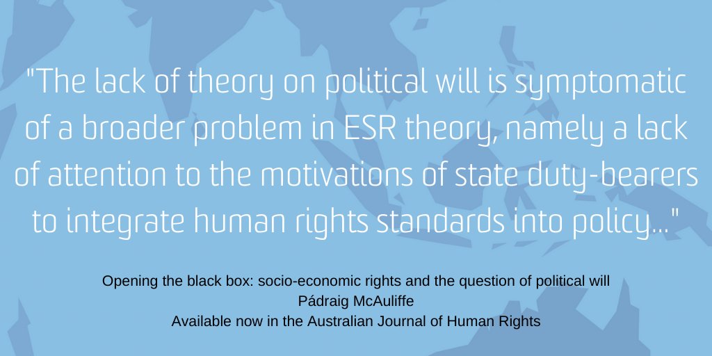 OA - Pádraig McAuliffe puts forth the use of political economy analysis in development literature as a first step to understand the drivers of change, reversal and inertia in relation to political commitment towards the realisation of socio-economic rights. #SocioEconomicRights