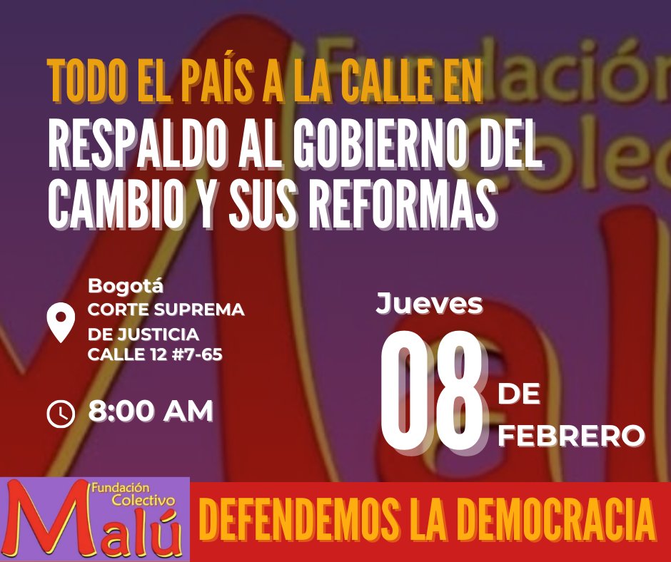 Vamos a defender el primer gobierno democrático popular.

Nos vemos este #8F en las calles de toda Colombia. @ColectivoMalu1 @PTrabajoC @petrogustavo @FranciaMarquezM