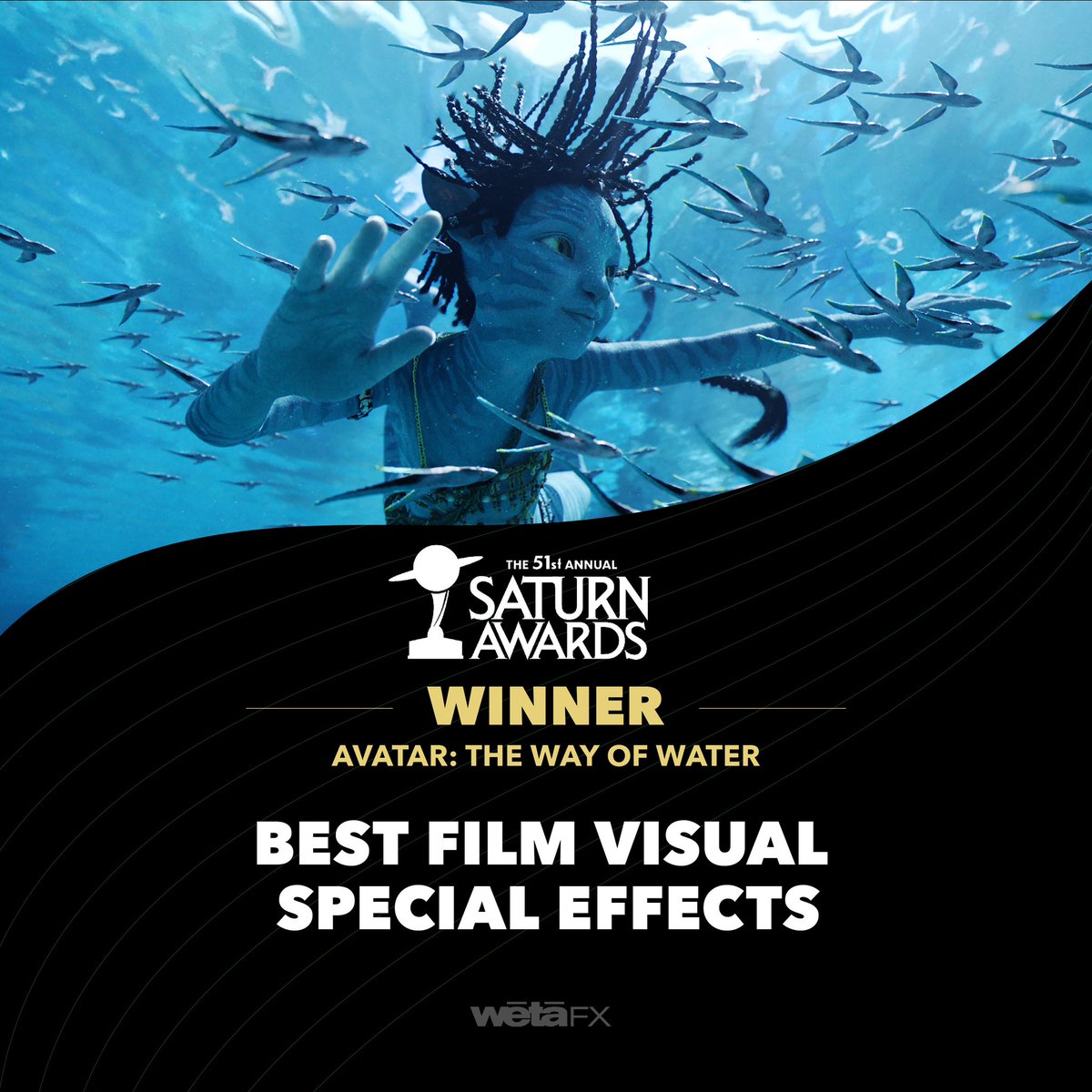 Avatar: The Way of Water wins the @SaturnAwards for Best Film Visual/Special Effects!✨

Massive applause to the extraordinary team on your groundbreaking work! So proud 🤍🥲