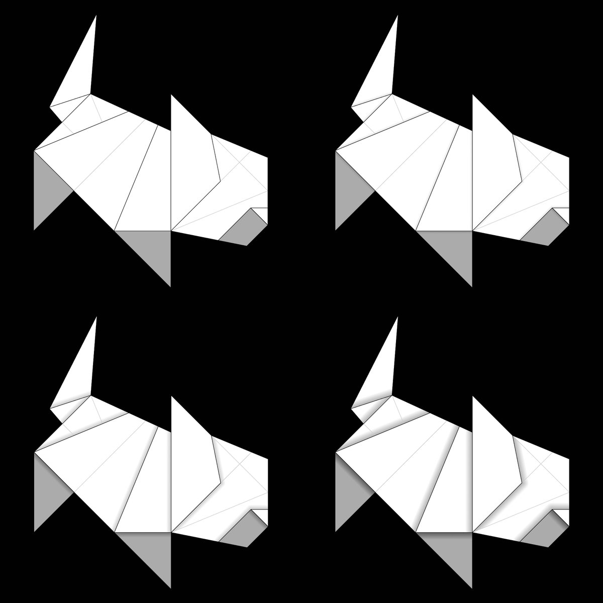 Kitten by <a href="/origamimagiro/">Jason Ku</a> from the Flat-Folder instagram dataset.
.
Images show four of seven new "Shadows" shading levels now available in Flat-Folder.
.
#flatfolder #origami