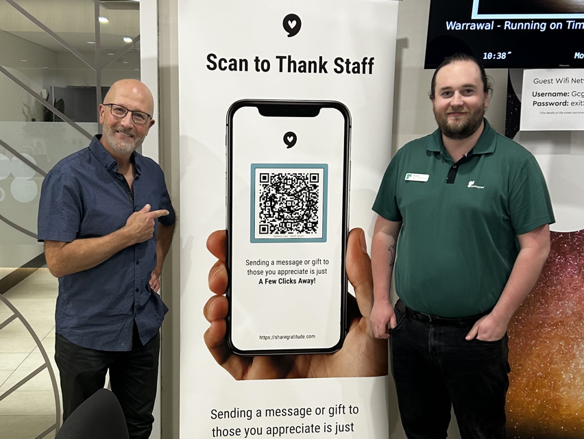 Thank you for sharing the picture, Paul and Braden. It is wonderful to see patients and staff embracing HUMAN by ShareGratitude.

Thank you also to all staff at GenesisCare Radiation Oncology North Shore Health Hub for your continued care and support.