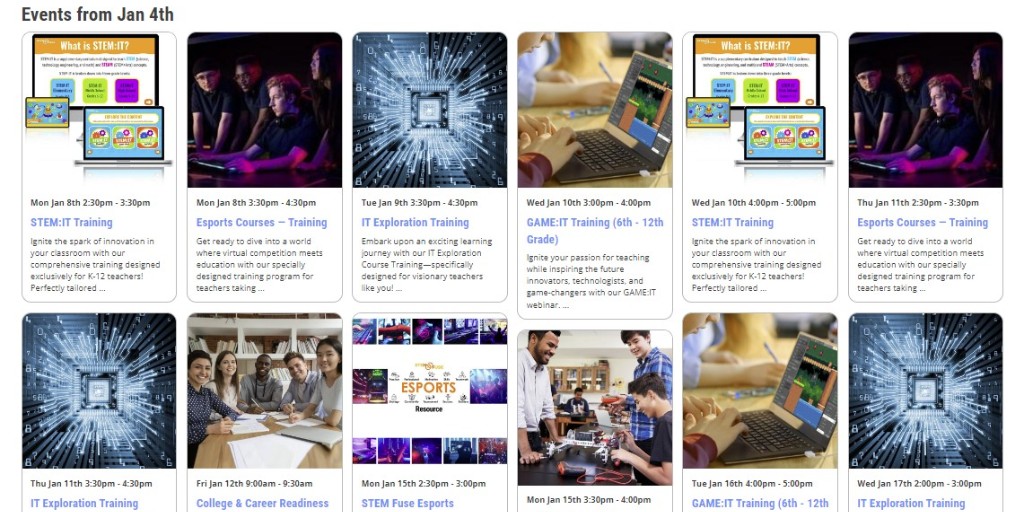 Our engaging, interactive webinars provide the knowledge and skills to thrive in the digital economy. With a broad range of topics, from technical tools to STEM challenges and platform training, we have something for everyone. Sign up today at stemfuse.com/webinars