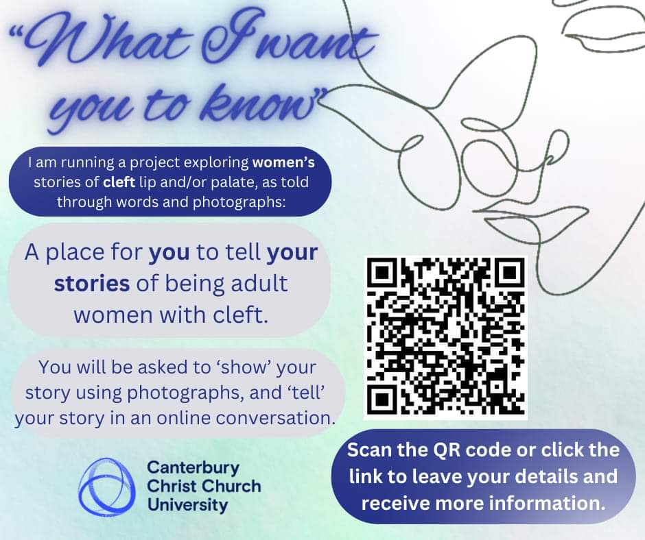 Danielle McWilliams (@danielle_m901) on Twitter photo I'm running a project inviting fellow women with #cleft to tell me their stories of what their lives are like - the good, the difficult, the "little things". If you're interested in participating, leave your details 💜
Open to women with cleft worldwide! cccusocialsciences.az1.qualtrics.com/jfe/form/SV_3O… I'm running a project inviting fellow women with #cleft to tell me their stories of what their lives are like - the good, the difficult, the "little things". If you're interested in participating, leave your details 💜
Open to women with cleft worldwide! cccusocialsciences.az1.qualtrics.com/jfe/form/SV_3O…