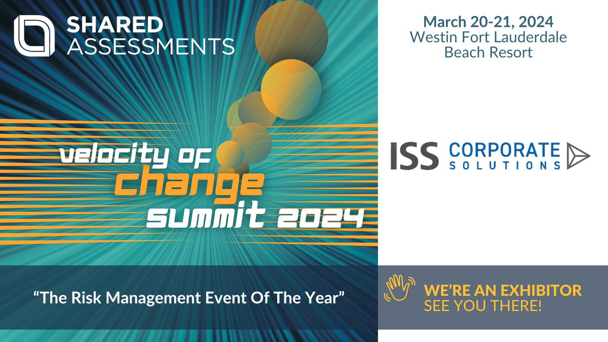 We are excited to welcome our exhibitor, ISS-Corporate, to Fort Lauderdale, FL on March 20-21 for our Third-Party #RiskManagement Summit!

Attendees will:
☀️ Network with peers 
☀️ Benchmark their #TPRM programs
☀️ Leverage new technologies

Learn More: ow.ly/XF2J50Qy5A8