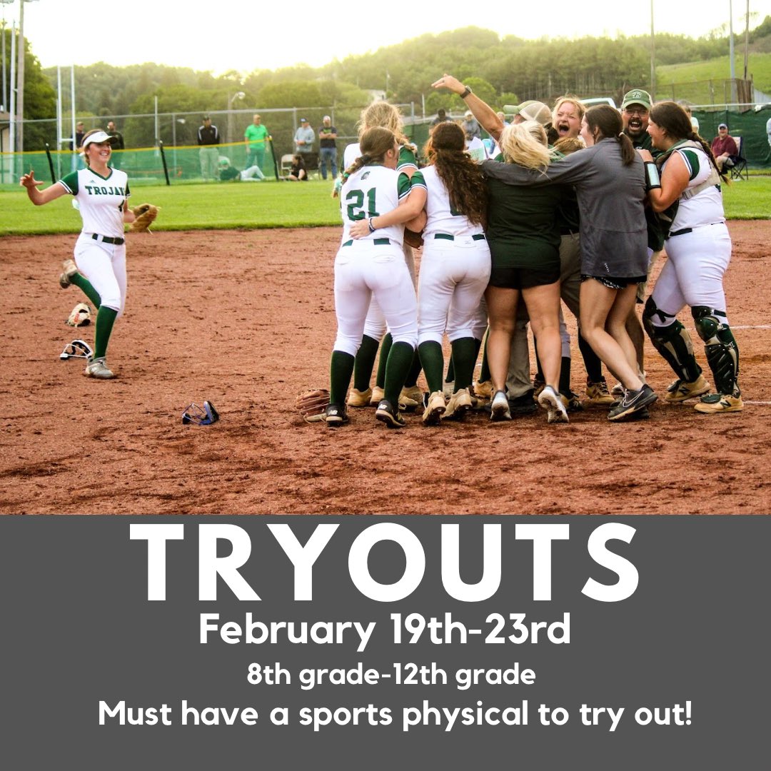 It’s almost softball time on Battle Hill!! 🥎💪🏼💚 Tryouts start Monday February 19th! Come out and show us what you’ve got!