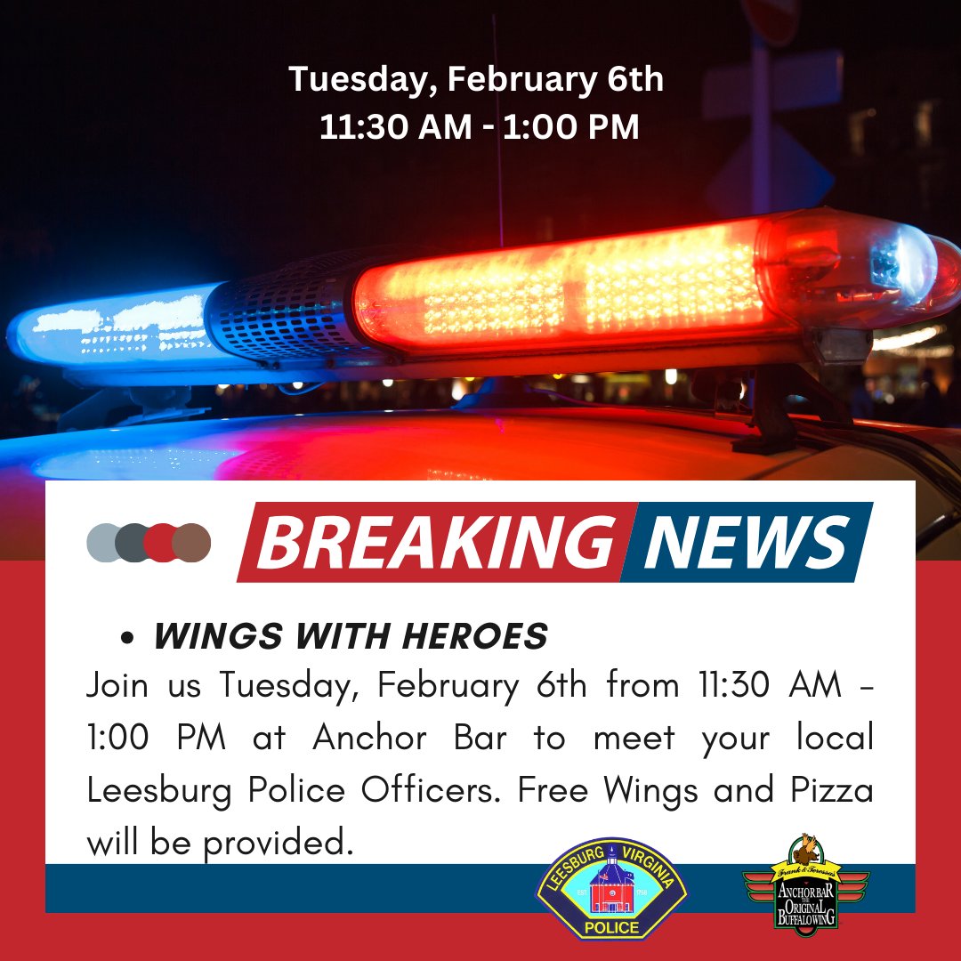 🔥 Join us tomorrow for Wings w/ Heroes! We're hosting the @LeesburgPolice for a tasty treat. 🚔 Swing by from 11:30-1 for FREE wings & pizza. Don't miss this delicious opportunity! #WingsWithHeroes #FreeFood #CommunityEvent #LeesburgPD #PizzaParty #SupportOurHeroes #YummyTreats