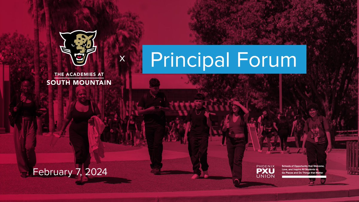 PhoenixUnion's tweet photo. The Academies at South Mountain Principal Forum will take place on Thursday, February 8 from 5:30 PM to 7:30 PM at South. For full details including the finalists, livestream information, and to submit questions for consideration, visit https://t.co/faWlmlTZCu 💻 https://t.co/eGCGl0ajw7