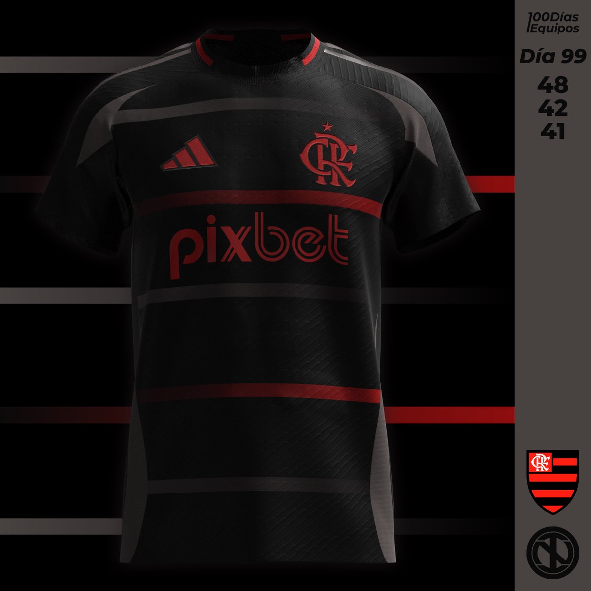 designedbyONI's tweet photo. Flamengo | Third Kit
The kit pays tribute to the club’s traditional black and red hoops, with a black base and thin red and grey hoops that fade to black towards the sides.

#100Días100Equipos #Día99 https://t.co/pOG8EhadKq