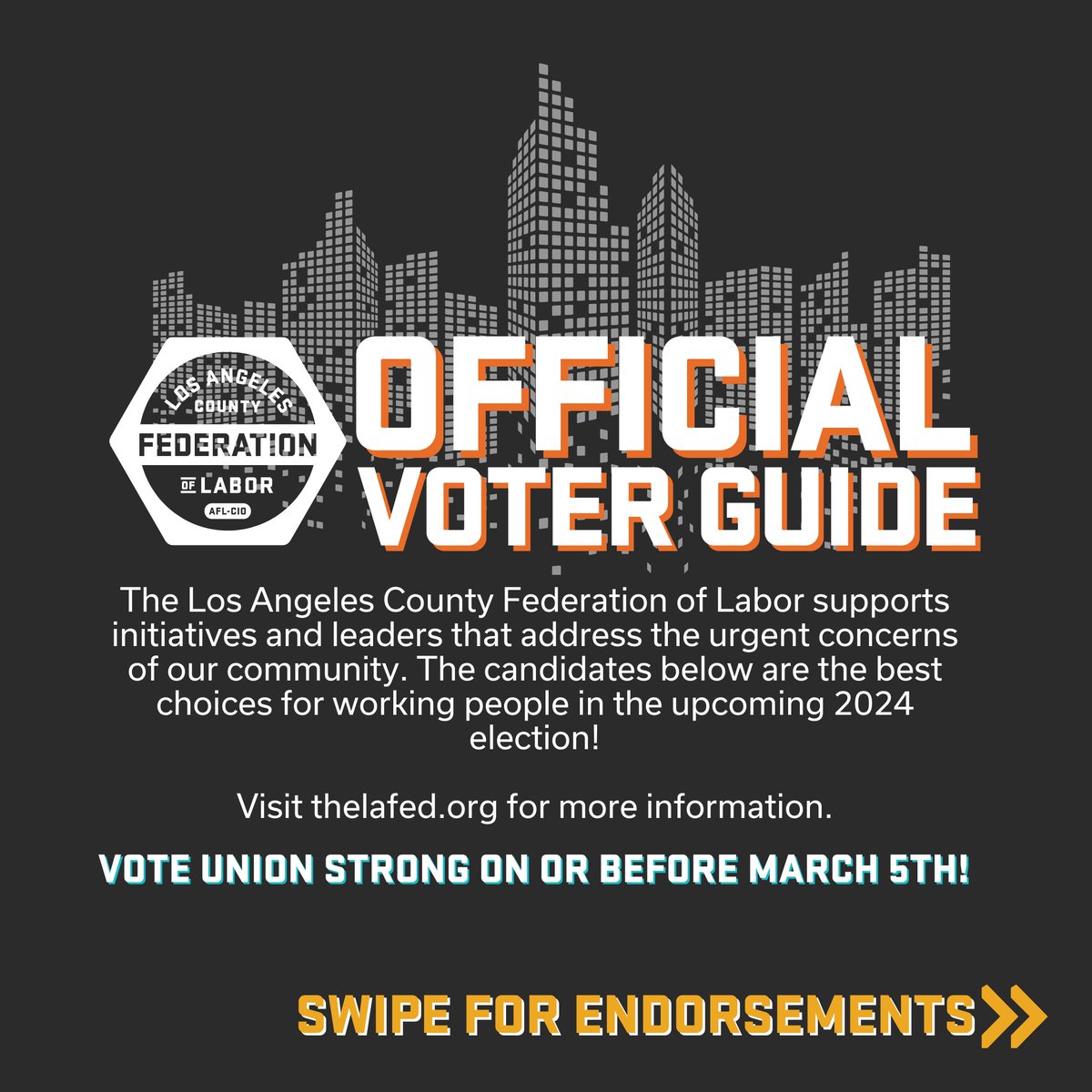 LALabor's tweet image. ✅ THE OFFICIAL 2024 VOTER GUIDE IS HERE! ✅  2024 is a huge election year, locally and nationally, let's keep the #HotLaborSummer vibes going as we go into this election year and #UnionizeLosAngeles. ✊ 

Check the 🔗 for more information: bit.ly/3Uv6Kc7 #VoteUnion