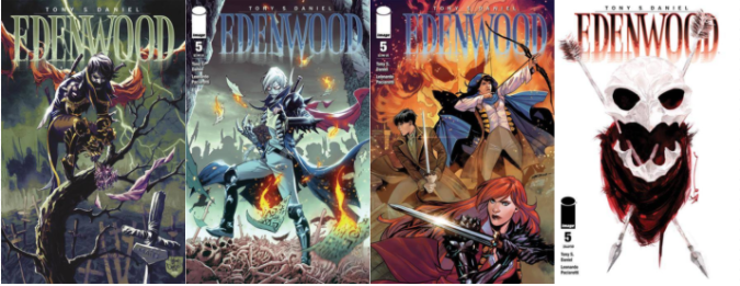 Final few hours before FOC for #Edenwood 5! It is the conclusion of the first big arc of this cool swords and sorcery meets horror/science-fiction warfare Gem of a Series from @TonyDanielx2 . Witches, Demons and a teenager that got lost looking for his girlfriend in a Edenwood.