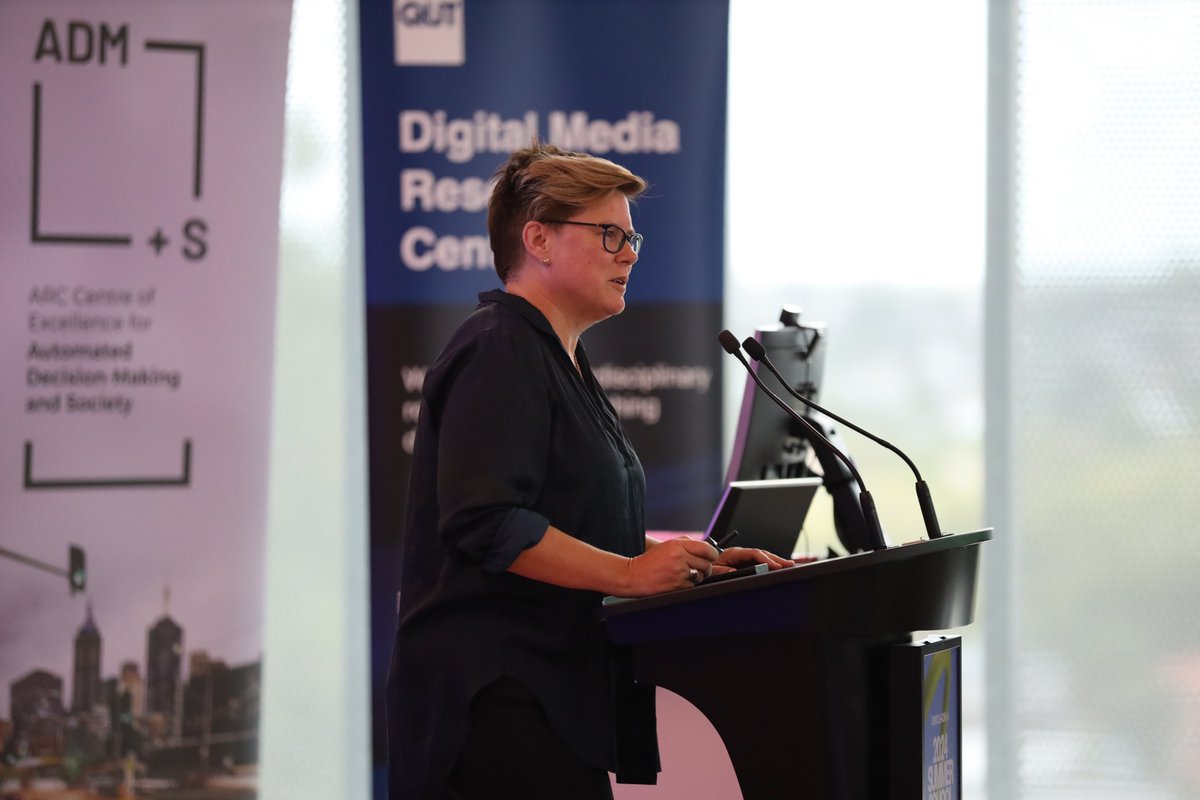 It's a full house at @QUT for the first keynote panel of #summerschool2024. ADM+S directors @juliant09 and @jeanburgess, alongside chief investigator and @qutdmrc director @antmandan, present 'Society in the Loop'.