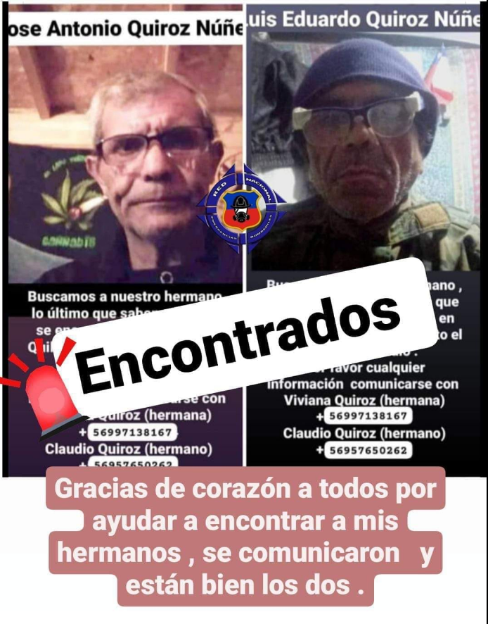 NatuTankian's tweet photo. Gracias por la difusión Jose antonio quitoz y luis eduardo quiroz fueron encontrados sanos y salvos, bajaremos la publicación de su busqueda, muchisimas gracias. #valparaiso #bomberos #viña #Incendios #IncendiosForestales https://t.co/1Lyk9JS357
