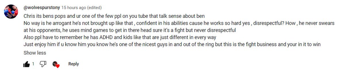 Here's a comment left on my YouTube channel by Ben Whittaker's dad. You can see how proud of his son he is but also has demands / expectations about his son's conduct & is disappointed by the narrative. I'm 100% in agreement with his dad! Enjoy the journey #WhittakerGraidia