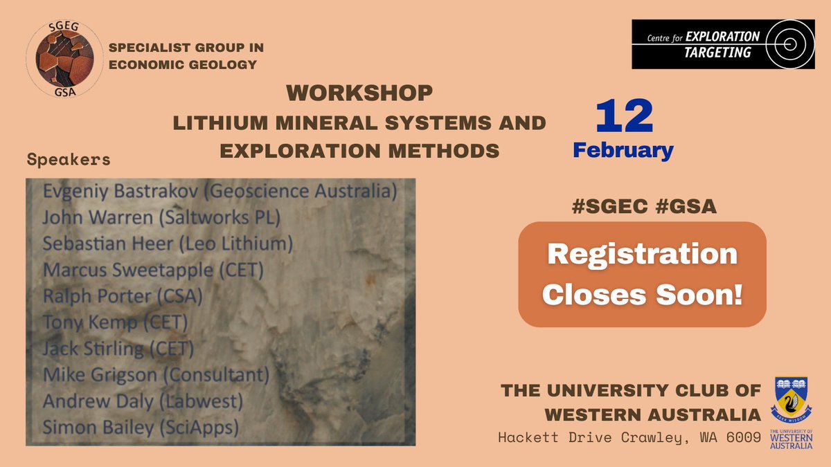 Are you ready for a day of insights and discoveries in the world of lithium exploration? #lithiumexploration #mineralsystems #explorationmethods #Perth #workshop #sgec #GSA #WA