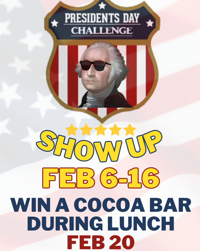 WMSGenerals129's tweet photo. Generals, get ready to hit the books on February 6th! 📚 Who's up for our next attendance challenge? It's on until February 20th! 🚀 #TheGeneralWay #CocoaBar https://t.co/XET66yG6kw