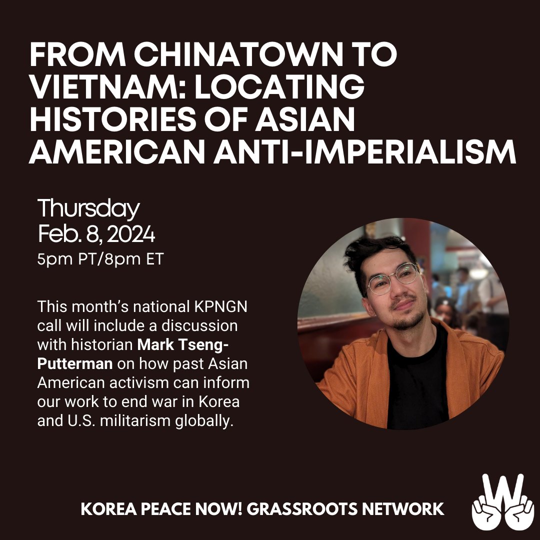 JOIN US for our national meeting this Thursday, Feb. 8 at 8pm ET/5pm PT. We'll be joined by historian Mark Tseng Putterman @tsengputterman who'll discuss his research on past Asian American activism. Plus learn about our latest organizing efforts. us06web.zoom.us/meeting/regist…