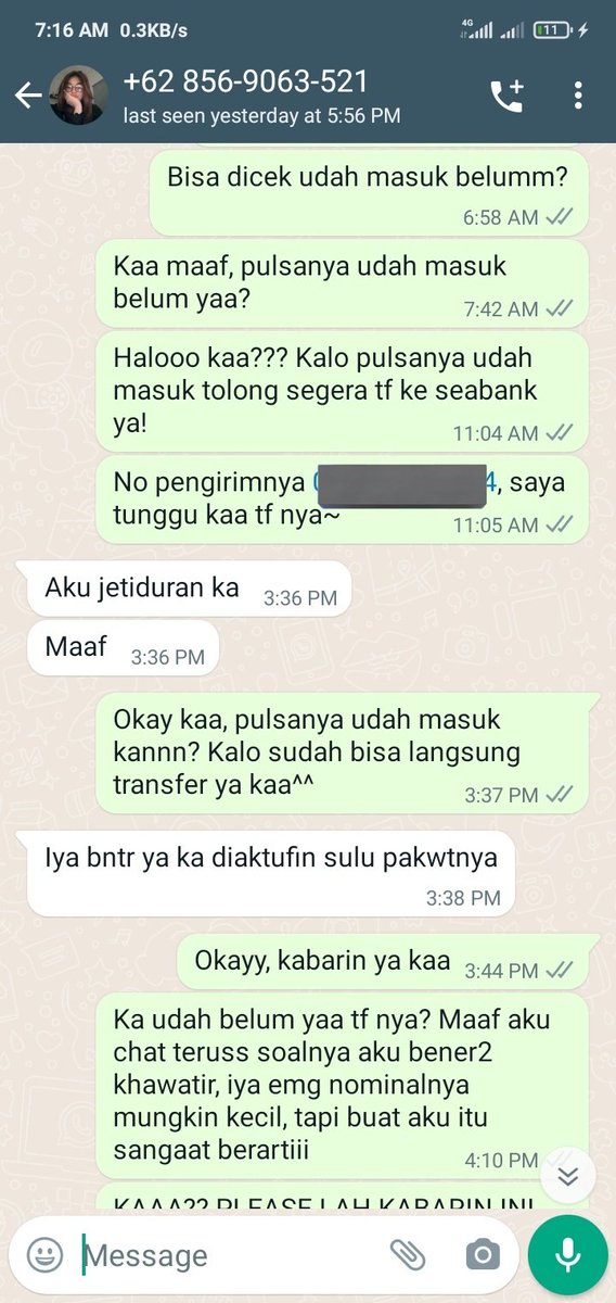 citybomm's tweet photo. Awal-awal masih fast respon, tapi setelah pulsanya masuk ni orang banyak alasan buat bayarrr. Udah beberapa kali aku kasih kelonggaran buat bayar tapi tetep aja tuh bohong terus. Jujur awalnya aku berniat baik buat bantu, siapa tau dia emg butuh bgt, tapi malah diginiin :((( https://t.co/uR1DQuA8EF