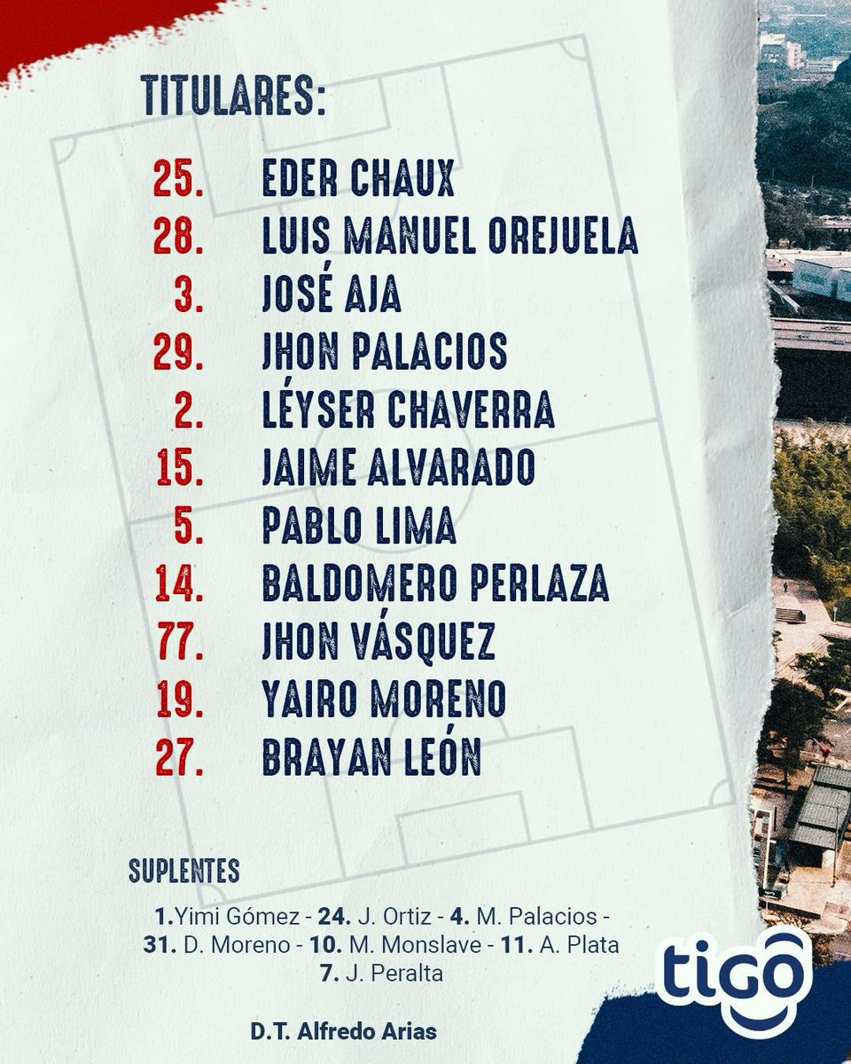 [🫡🔴🔵] Nómina de titulares y suplentes para enfrentar al Deportivo Cali esta noche en el Atanasio, presentados por <a href="/Tigo_Colombia/">Tigo Colombia</a> ¡vamos poderoso! ❤️💙

#MásFuertesJuntos