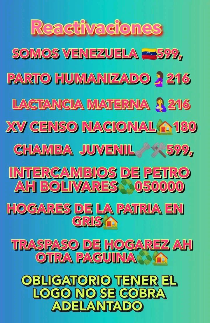 #SomosVenezuela #SistemaPatria #LactanciaMaterna #ChambaJuvenil #Bonos