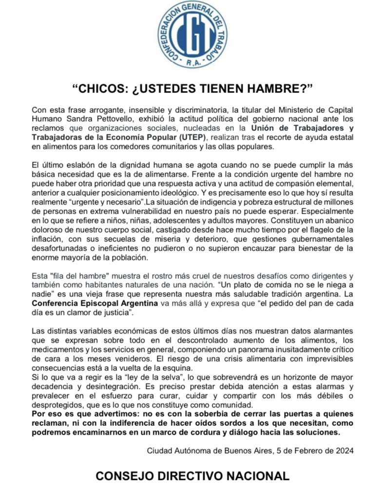 “La comida no puede ser la variable de ajuste”