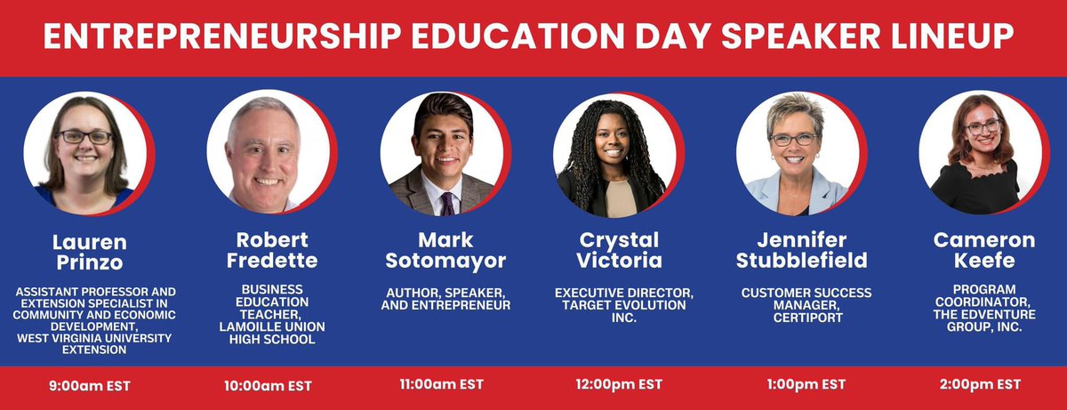 🌟 Just One Week Away! 🚀 Get ready for Entrepreneurship Education Day on Monday, Feb 12, 2024, during National Entrepreneurship Week. 🗓️ Exciting speakers every hour from 9 am to 3 pm EST! <a href="/NatlEshipweek/">NatlEshipWeek™</a> 

Register: lnkd.in/gHc8VZDp