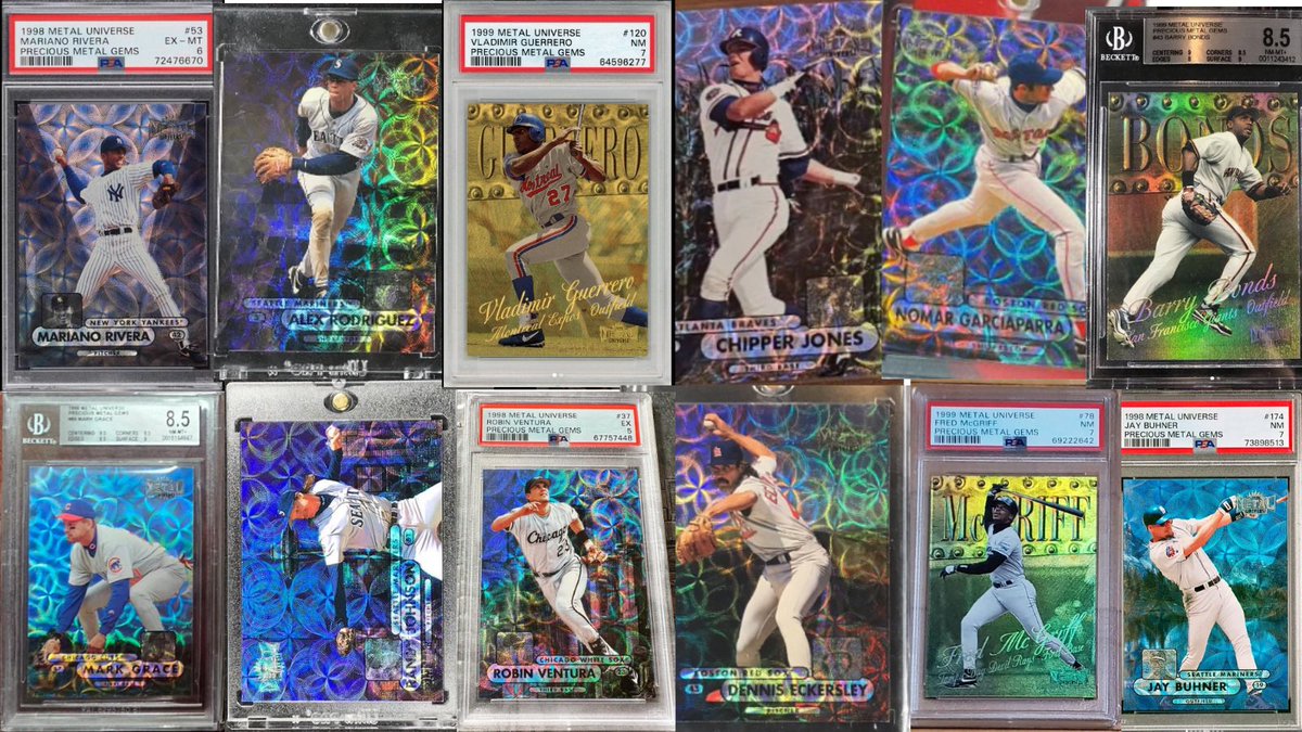 roroweber1's tweet photo. 🙋‍♂️ Which Precious Metal Gems card in this lot would you most want to own? ⚾️ 
 
I have been working w/ my friends at @NextGemApp to map out all of the ⚾️ PMG’s which may be available for sale. The following is just a small fraction of what we’ve been able to find. Interested in a specific player or team? Let me know & we can likely help.