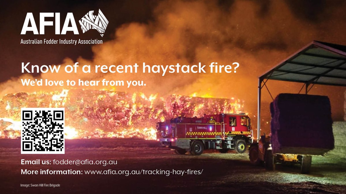 This Spring - Summer, reports of hay fires seem to be much higher than previous seasons. AFIA is currently collating a list of hay fires for this period & we would welcome your input. Please email fodder@afia.org.au & help us tackle this issue. 📷Swan Hill Fire Brigade
