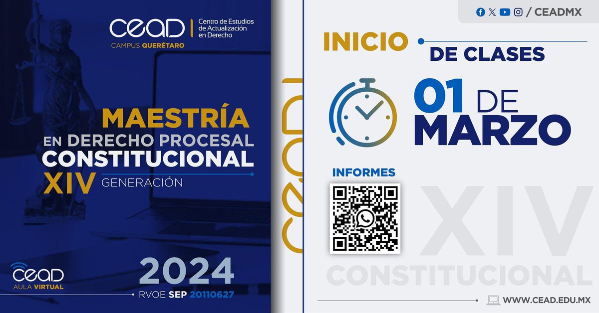 ceadmx's tweet photo. Convocatoria de ingreso a la Maestría en Derecho Procesal Constitucional XIV generación https://t.co/mLQFneNeFM